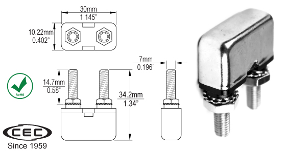 Metal Stud Terminal Circuit Breakers, CB128